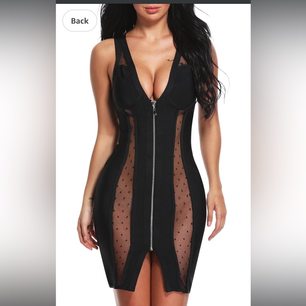 Black Sheer Panel Bodycon Dress